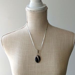 925 Sterling Silver Black Onyx PENDANT Oval Uni-Sex